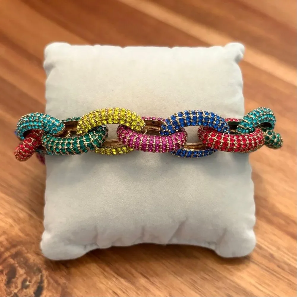 J.Crew | Chunky Pave Oval Link Bracelet | Multicolor | 8” Length - Picture 2 of 3